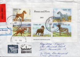 IRLANDE BLOC 1983 THEME CHIENS SUR LETTRE RECOMMANDEE 1984 - Briefe U. Dokumente