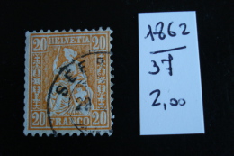 Suisse - 20c Orange Helvetia - Année 1862 - Y.T. 37 - Oblit. Used. Gestempeld. - Oblitérés