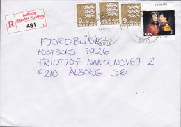 Denmark Registered Einschreiben AALBORG Algades Posthus Label 1998 Cover Brief To AALBORG SØ Lion Löwe Arms Stamps - Brieven En Documenten