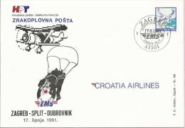 Airmail - Croatia Airlines - Zagreb - Split - Dubrovnik, Zagreb, 17.6.1991., Yugoslavia, Cover - Poste Aérienne