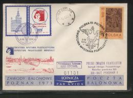 POLAND 1973 BALLOON CHAMPIONSHIPS FLIGHT COVER DLUGA GOSLINA COPERNICUS CINDERELLA LABELS STOMIL BALLOON - Globos