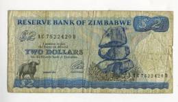 BILLET DE 2 TWO DOLLARS RESERVE BANK OF ZIMBABWE - Simbabwe