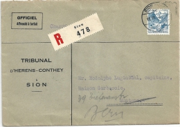 R Brief  "Tribunal D'Hérens-Conthey, Sion" - Montana - Bern          1948 - Lettres & Documents