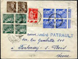 FRANCE - MERCURE - N° 404 (2) + 405 (4) + 407 ( CD DU 8/10/1939 ) + 283, OBL. BORDEAUX LE 4/4/1940, POUR FONTENAY - TB - 1938-42 Mercurius