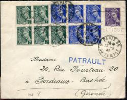 FRANCE - MERCURE - N° 405 (5) + 407 (5) + 413, OBL. PARIS LE 17/9/1940, POUR BORDEAUX - TB - 1938-42 Mercurius