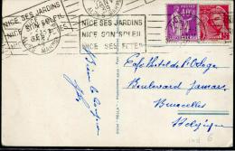 FRANCE - MERCURE - N° 406 + 281, SUR CP OM NICE LE 21/1/1939, POUR BRUXELLES  - TB - 1938-42 Mercure
