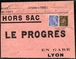 FRANCE - MERCURE - N° 407 + 512, SUR HORS SAC DE CHAUFFAILLES LE 24/2/1942, POUR LYON  - TB - 1938-42 Mercurius