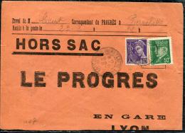 FRANCE - MERCURE - N° 413 + 508, SUR HORS SAC OBL. ENTREPOT DE PIERRELATTE LE 23/3/1942, POUR LYON  - TB - 1938-42 Mercure