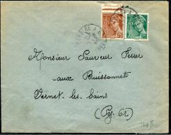 FRANCE - MERCURE - N° 411 + 416A / LETTRE OBL. CERBER A BORDEAUX LE 27/2/1941, POUR VERNET LES BAINS  - TB - 1938-42 Mercure