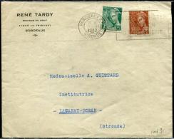 FRANCE - MERCURE - N° 411 + 416A / LETTRE O.M. BORDEAUX LE 5/3/1940, POUR LACANAU  - TB - 1938-42 Mercure