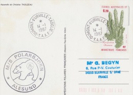 M/S POLARBJORN  DUMONT D'URVILLE 14-1-1987 (AQUARELLE DE CHRISTINE TOUZEAU) - Covers & Documents