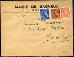 FRANCE - MERCURE - N° 407 + 409 + 416A / LETTRE OBL. BAGNEUX LE 2/12/1940, POUR PARIS  - TB - 1938-42 Mercure