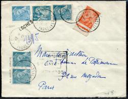 FRANCE - MERCURE - N° 549 (4) + 650 + 655 / LR PROVISOIRE DE LOCHES LE 28/3/1945, POUR PARIS - TB - 1938-42 Mercure