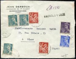FRANCE - MERCURE - N° 546 + 548 + 549 (3) + 652 (2) / LR PROVISOIRE BAGNOLS / CÈZE LE 2/11/1944, POUR PARIS - TB - 1938-42 Mercure