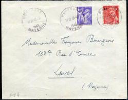 FRANCE - MERCURE - N° 658 + 651/ LETTRE DE MONTSURS LE 21/2/1945, POUR LAVAL - TB - 1938-42 Mercure