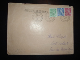 LETTRE TP MERCURE 45C + 10C + 5C OBL. 22-2-39 PARIS XV PARC DES EXPOSITIONS + GRIFFE LINEAIRE POUR POSTE RESTANTE - 1938-42 Mercure