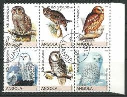 2000 Block Of 6 Owls  Stamps Cancelled To Order Complete Mint Unhinged All Gum On Rear - Angola