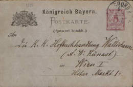 Bayern-Stationery Postcard 1886 P32(87),circulated -Postkarte Mit Antwort,5 Pf Lila,grau - Otros & Sin Clasificación