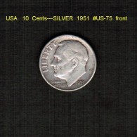 U.S.A.   10  CENTS  (ROOSEVELT)---SILVER  1951  (KM # 195) (US-75) - 1946-...: Roosevelt