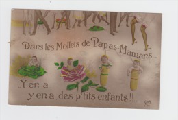 Cpa Bébés Multiples Mollets Papas-Mamans P'tits Enfants Bébé  Jambe Pin'up Bas Choux Roses Jarretelle Jarretière - Humorous Cards