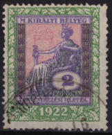 1922 Hungary - Judaical Tax - Revenue Stamp - 2 K - Used - Steuermarken