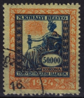 1924 Hungary - Judaical Tax - Revenue Stamp - 50000 K - Used - Steuermarken