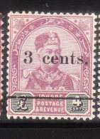 Malaya Johore 1894 Sultan Abubaker 3c On 4c Mint - Johore