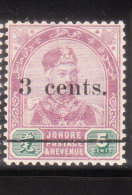 Malaya Johore 1894 Sultan Abubaker 3c On 5c Mint - Johore