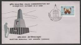 India 1981  POLICE MARTYRES MEMORIAL AT HOT SPRINGS LADDAKH  CALCUTTA  Special Cover # 34232 Indien Inde - Police - Gendarmerie