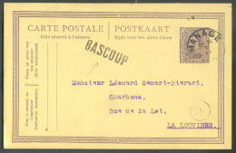 EP Carte 15 Centimes Emission  1915 Obl. Sc MANAGE Du 3-III-1922 + Griffe De BASCOUP Vers La Louvière - 9647 - Griffes Linéaires