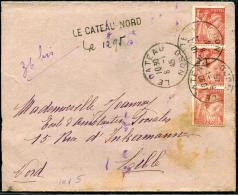 FRANCE - IRIS - N° 652 (3) / LR PROVISOIRE DU CATEAU LE 8/1/1945, POUR LILLE - TB - 1939-44 Iris