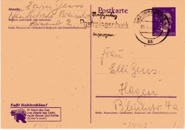 DR Ganzsachenpostkarte P 312a/02 M. Propag.-Zudruck "Faßt Kohlenklau.." Bedarfsverw. 1.4.43 Braunschweig - Brieven En Documenten