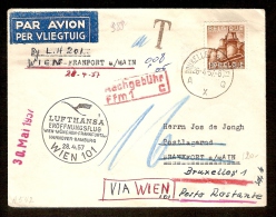 Brief Met Strafport Verzonden Van BRUXELLES Dd. 26/4/1957 Naar FRANKFURT A/MAIN En Teruggestuurd ! ZELDZAAM ! - Cartas & Documentos