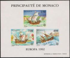 MONACO - EUROPA 1992-TEMA " 500.ANIVERSARIO DESCUBRIMIENTO DE AMERICA".-BLOC SPECIAUX SUR PAPIER GOMMÉ LUXE -NON DENTELÉ - 1992