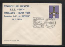 POLAND 1973 1ST FLIGHT ILYUSHIN 62 KOPERNIK COPERNICUS PLANE WARSAW NEW YORK FLIGHT COVER - Aviones