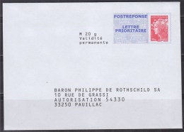 = Postréponse Lettre Prioritaire M20g Validité Permanente Beaujard Baron Philippe De Rothschild - PAP: Antwort/Beaujard