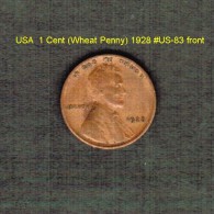 U.S.A.   1  CENT (WHEAT PENNY)  1928  (KM # 132) (US-83) - 1909-1958: Lincoln, Wheat Ears Reverse