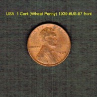 U.S.A.   1  CENT (WHEAT PENNY)  1939  (KM # 132) (US-87) - 1909-1958: Lincoln, Wheat Ears Reverse