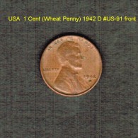 U.S.A.   1  CENT (WHEAT PENNY)  1942 D  (KM # 132) (US-91) - 1909-1958: Lincoln, Wheat Ears Reverse
