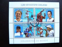 Used Block Mini Sheet S/s From Democratic Rep. Congo Les Sportifs Belges Sport Tennis Cycling - Afgestempeld