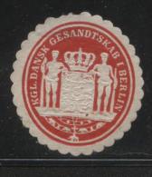 DENMARK KGL DANSK GESANDTSKAB I BERLIN SIEGELMARKEN SEALING LABEL ROYAL DANISH LEGATION BERLIN - Abarten Und Kuriositäten