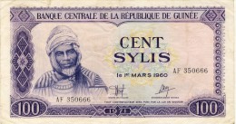 BILLET # GUINEE # 1971 # 100 SYLIS   # PICK 19 # CIRCULE # - Guinée