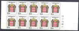 1987 MONACO Carnet 1** Armoirie, Numéroté - Booklets