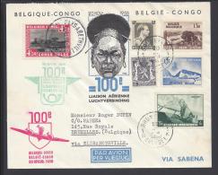 CONGO BELGE  - 1938 -  VOL DE LA SABENA CONGO BELGE BELGIQUE VIA ELISABETHVILLE - - Briefe U. Dokumente