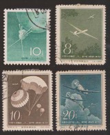 China 1958 Used, Set Of 4, Aircraft, Parachute, Aviation Chine - Gebraucht