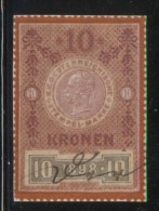 AUSTRIA KAISER FRANZ JOZEF I 1898 10 KRONEN 10K MAGENTA & ORANGE-BROWN GENERAL DUTY REVENUE BAREFOOT 434 STEMPELMARKE - Fiscaux