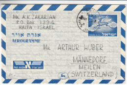 Israël - Aérogramme Oblitéré De 1951 - Entier Postal - Expédié Vers La Suisse - Brieven En Documenten