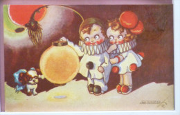 CPA LITHO Illustrateur GMA 1839 SGRILLI Enfant Pierrot Colombine Lanterne Japonaise Plume Paon 1924 Timbre Pasteur Vitre - Humorous Cards