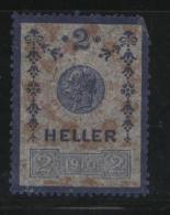 AUSTRIA KAISER FRANZ JOZEF I 1910 2 HELLER 2H REVENUE PELURE PAPER ERLER 360 - Fiscaux