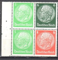 Deutsches Reich Zusammendruck Mi ½ H - Blatt 92 ** Viererblock - Siehe Scan - Carnets